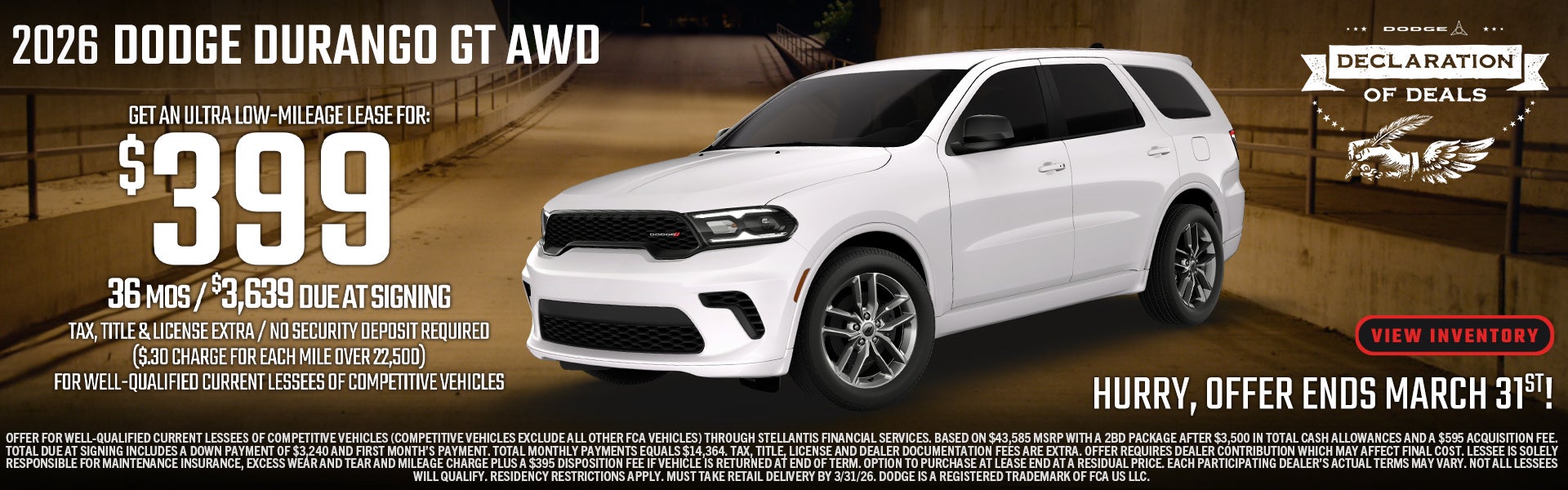 2026 Dodge Durango GT AWD $399/mo