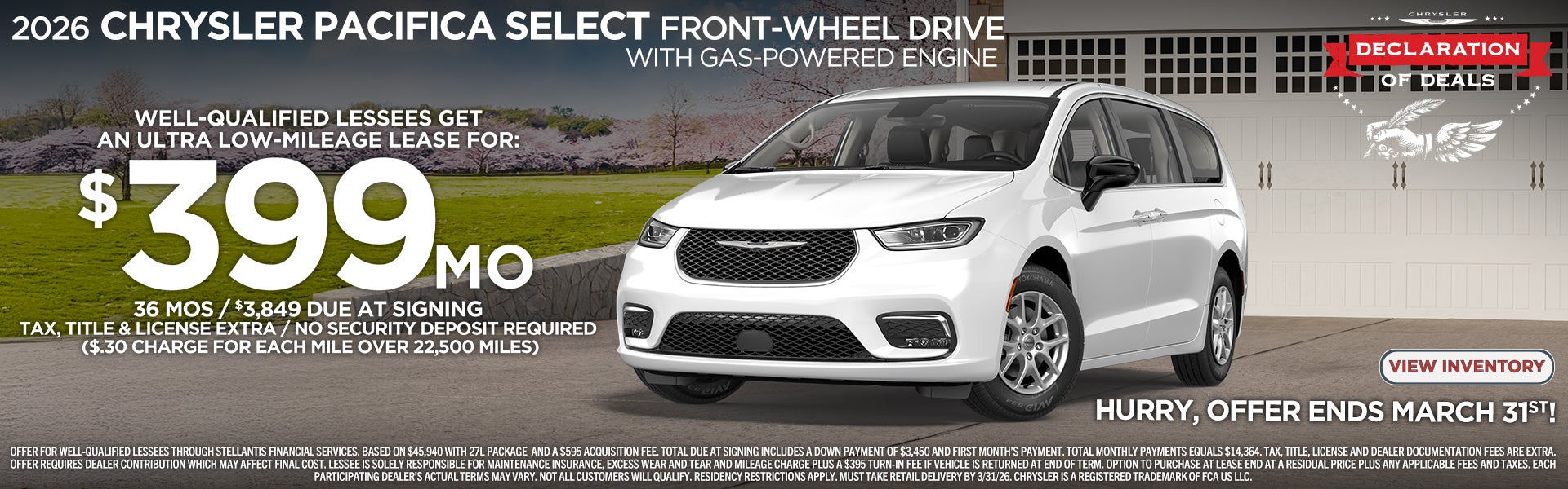 2026 Chrysler Pacifica Select $399/mo